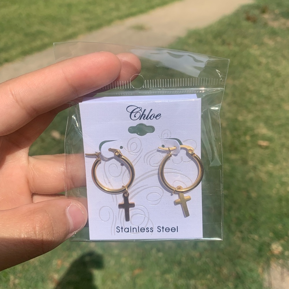 Gold cross earrings